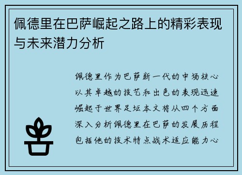 佩德里在巴萨崛起之路上的精彩表现与未来潜力分析